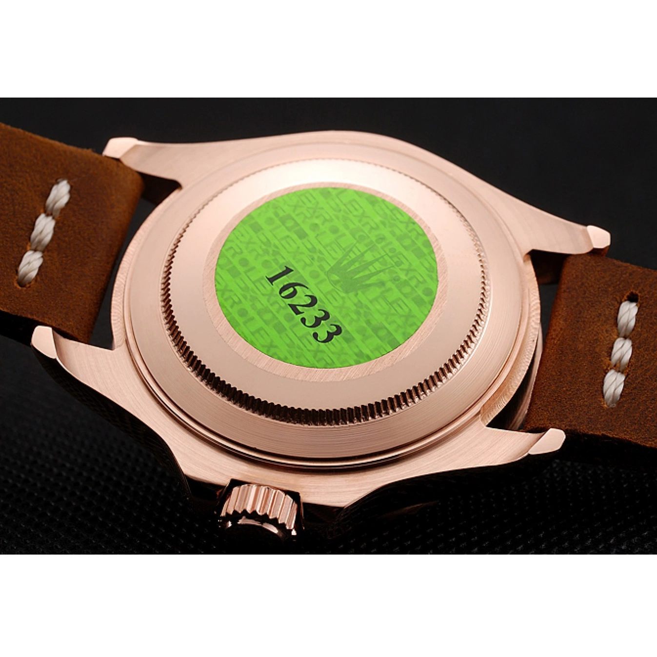Rolex aaa copy Leather Black 1453861 Rose Case Gold Master Bracelet Rolex Yacht Brown Dial 0616